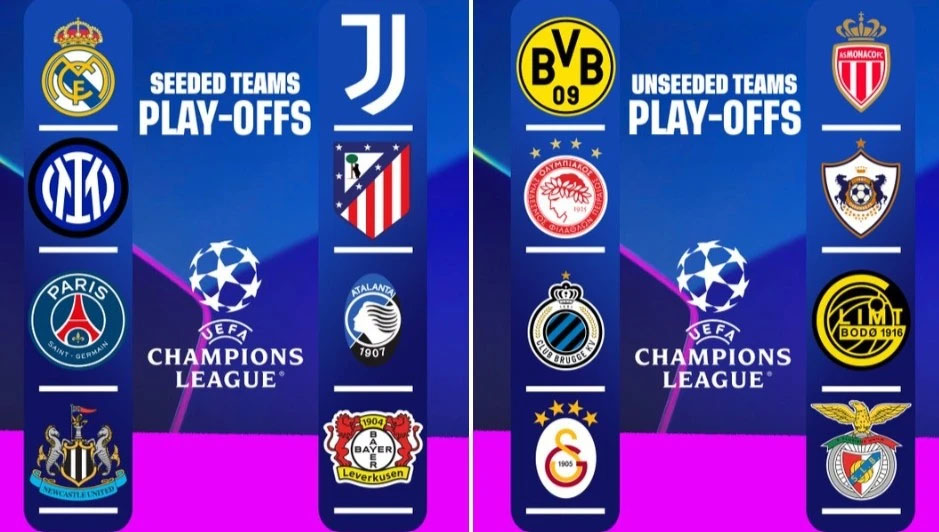 16 đội vào vòng play-off Champions League